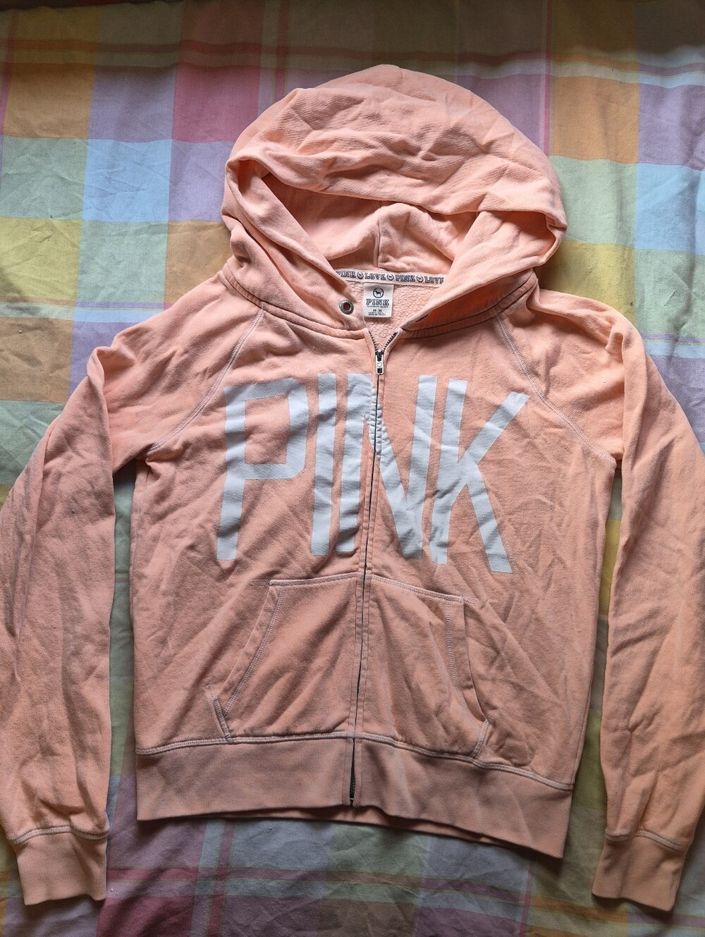 PINK Victoria's Secret Peach Zip-Up Hoodie with White Logo